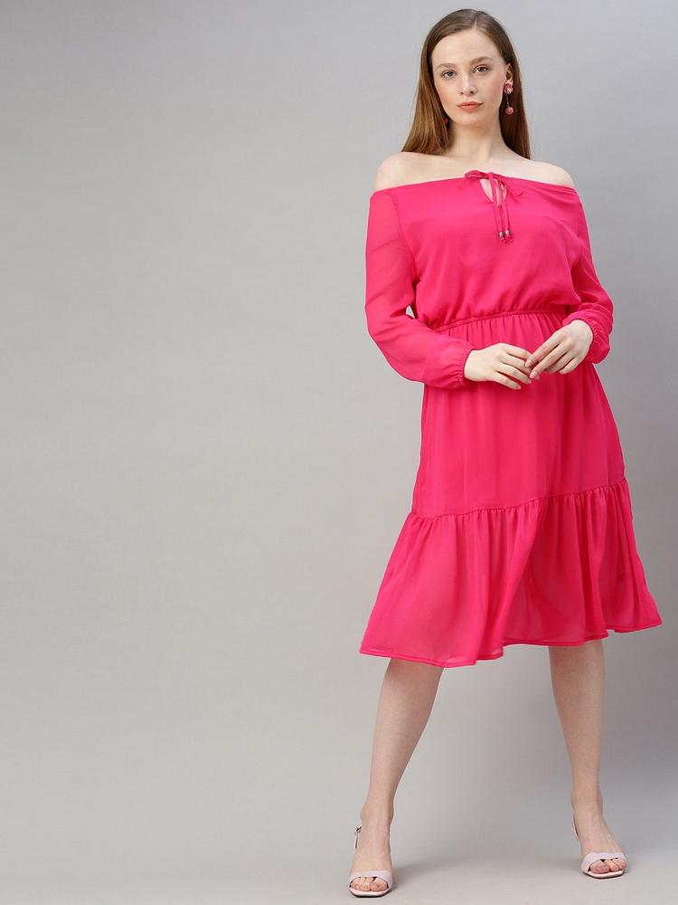 Sera Off-Shoulder Chiffon A-Line Midi Dress
