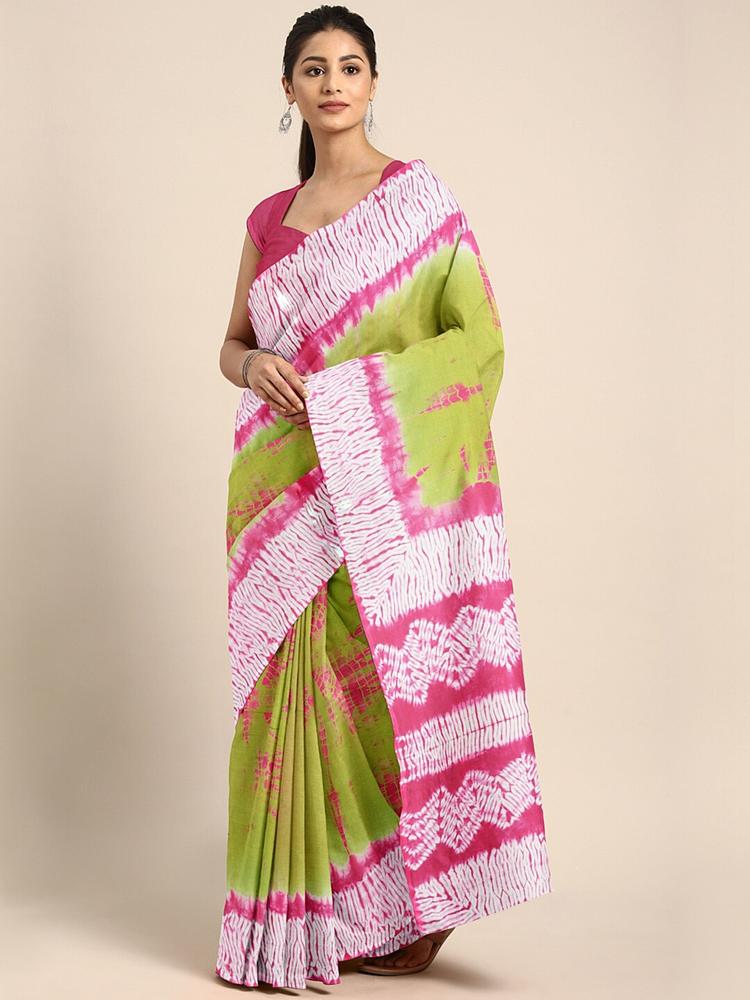 Kalakari India Green & Pink Dyed Sustainable Saree