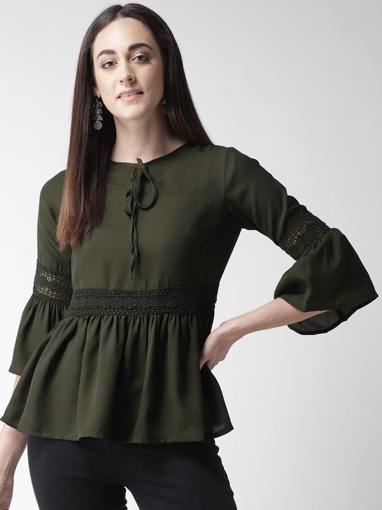 plusS Olive Green Lace Inserts A-Line Top