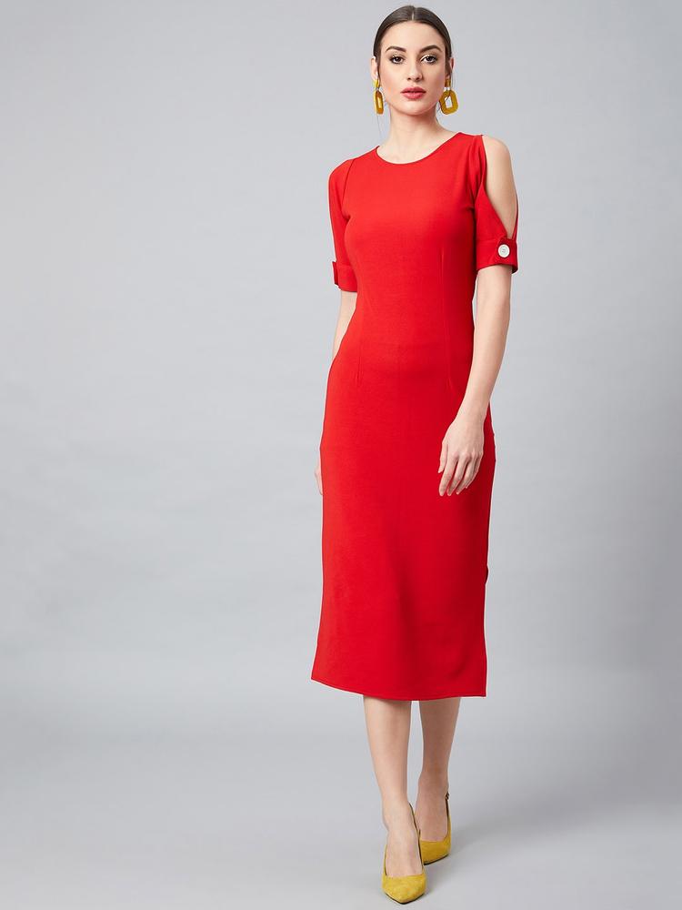 Athena Women Red Solid Sheath Dress