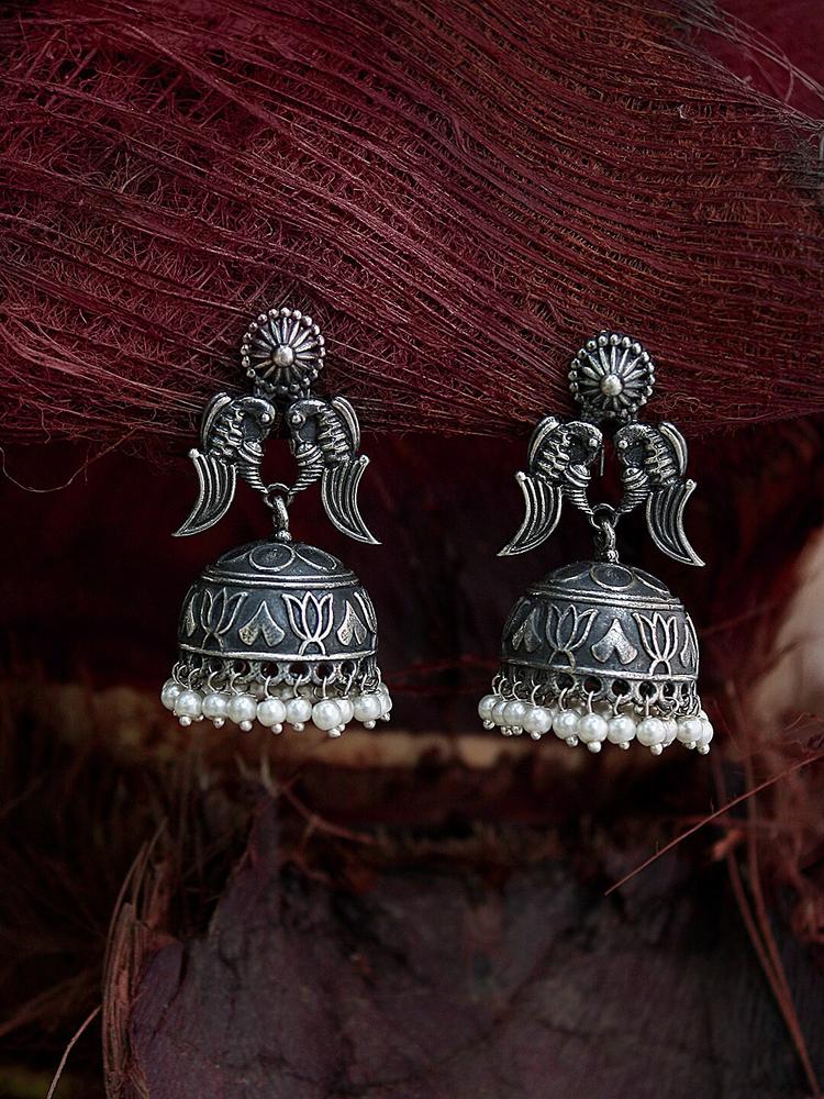 Adwitiya Collection Silver-Toned Dome Shaped Jhumkas