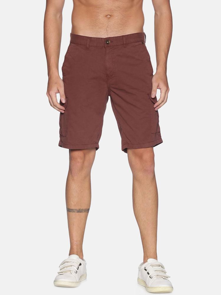 IVOC Men Maroon Slim Fit Mid-Rise Cargo Shorts