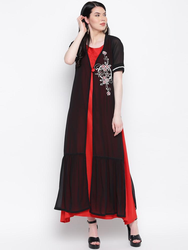 SHADES Black & Red Georgette Maxi Dress