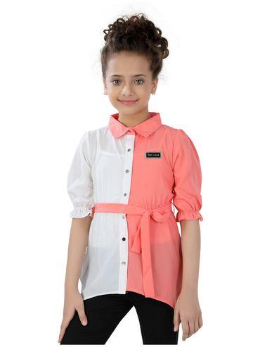 Colorblock Cotton Regular Length Top for Girls - Pink
