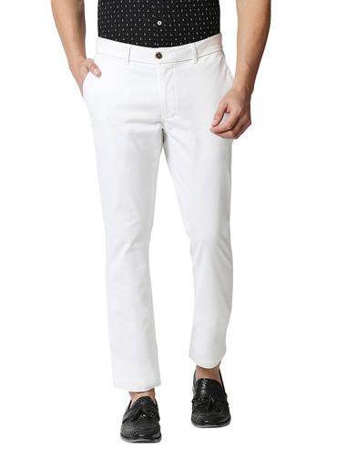 Casual Plain White Cotton Stretch Tapered Trouser