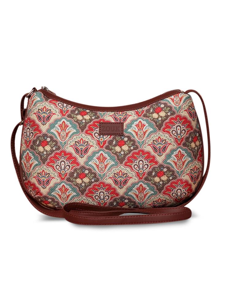 Womens Mughal Art Multicolour Structured Shoulder Bag