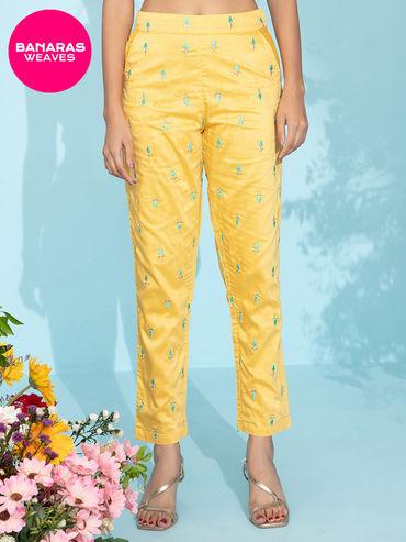 Banaras Yellow Embroidered Slim Pant