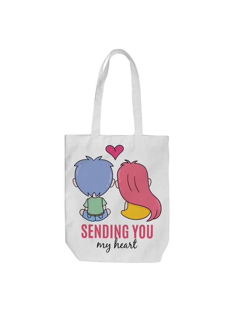 Sending You My Heart Printed Tote Bag for Women and Girls