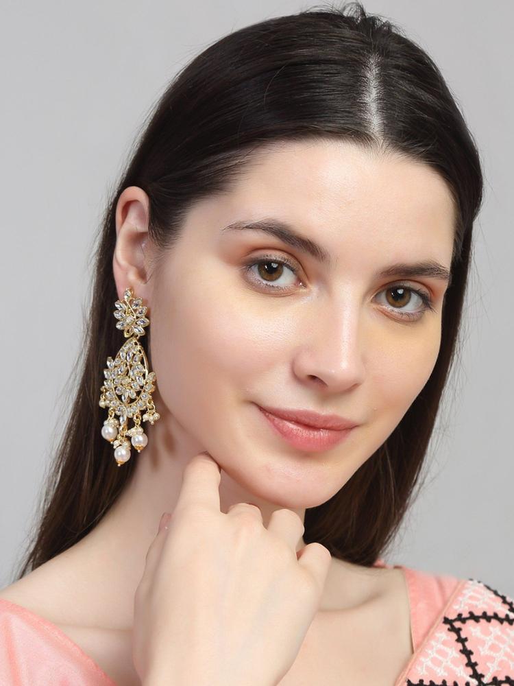 Gold-Toned and White Crescent Shaped Chandbalis Earrings