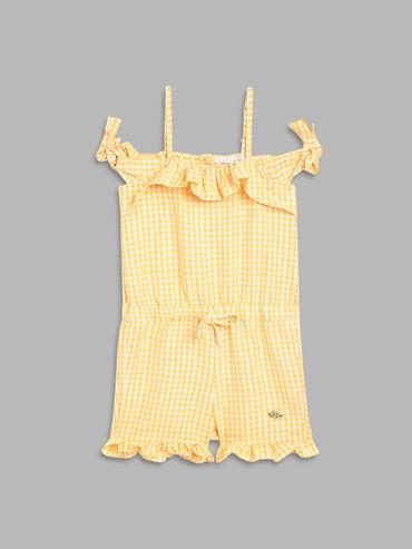 Girls Yellow Checked Jumpsuit