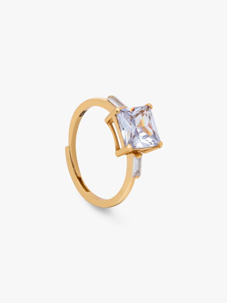 18K Gold Plated Statement Sterling Silver White Zircon Ring