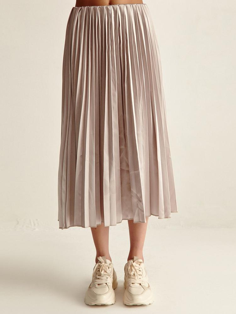 Silver Satin Pleated Skirt