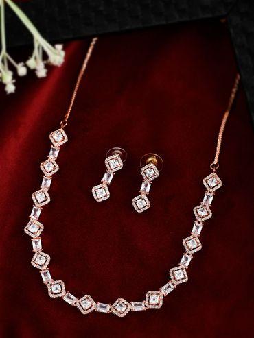 Rose Gold-Plated White Cz-Studded Handcrafted Jewellery (Set of 2)