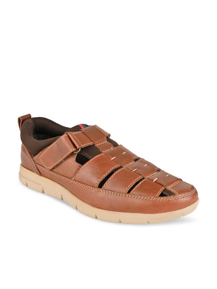 Men Tan Solid Casual Leather Sandals