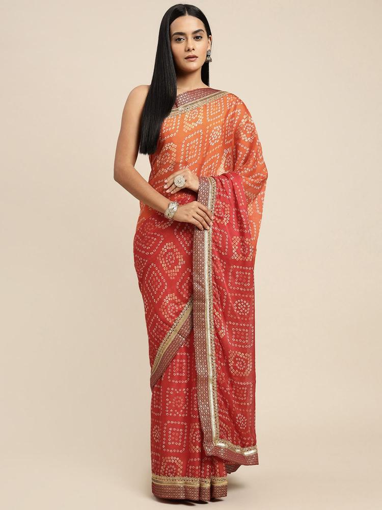 Orange & Red Chiffon Heavy Jacquard Work Traditional Saree with Unstitched Blouse
