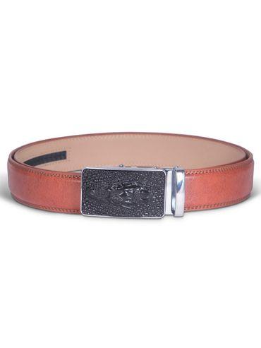 Mens Red Genuine Leather Belt with Crocodile Head Imprint Buckle