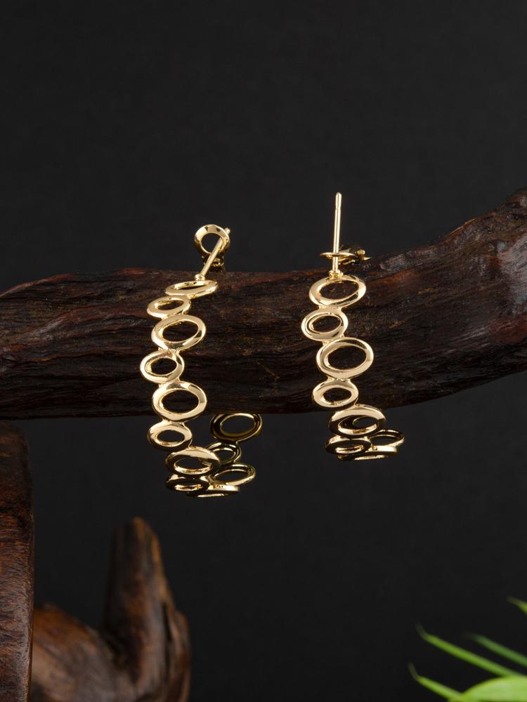 Gold-Toned Embellished Circular Hoop Earrings