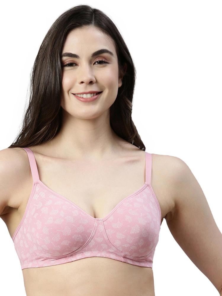 A042 Non Padded Side Support Shaper Stretch Cotton Everyday Bra-ginko Scattered Pink