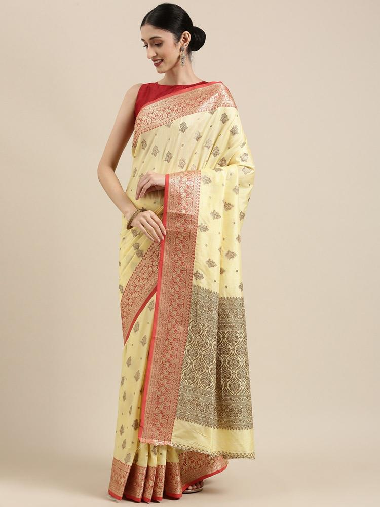Yellow Cotton Handloom Woven Work Saree with Unstitched Blouse with Unstitched