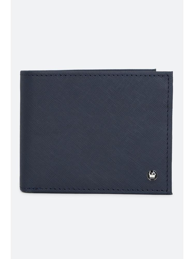Men Navy Blue Textured Genuine Leather Wallet