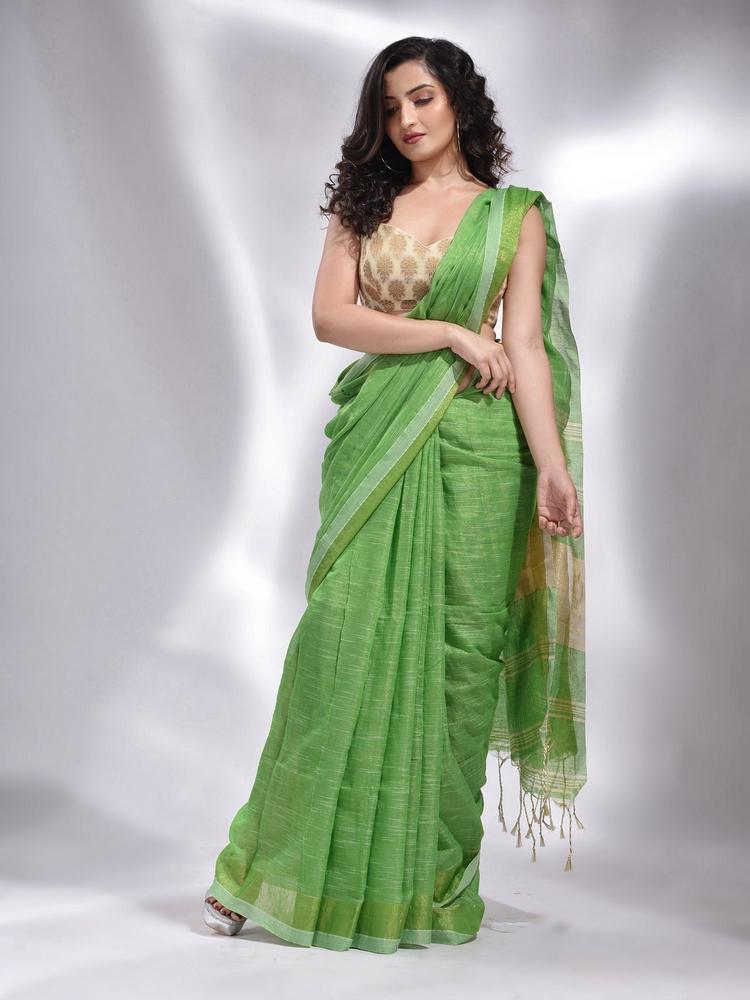 Light Green Pure Cotton Handwoven Saree with Unstitched Blouse