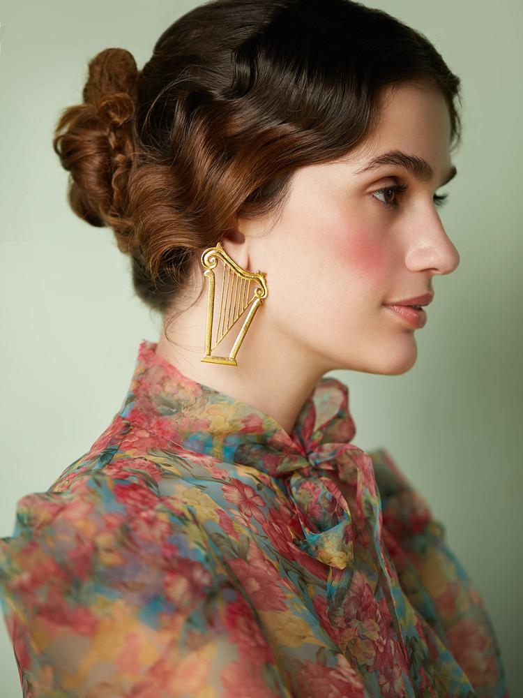 Gold Harp Earrings