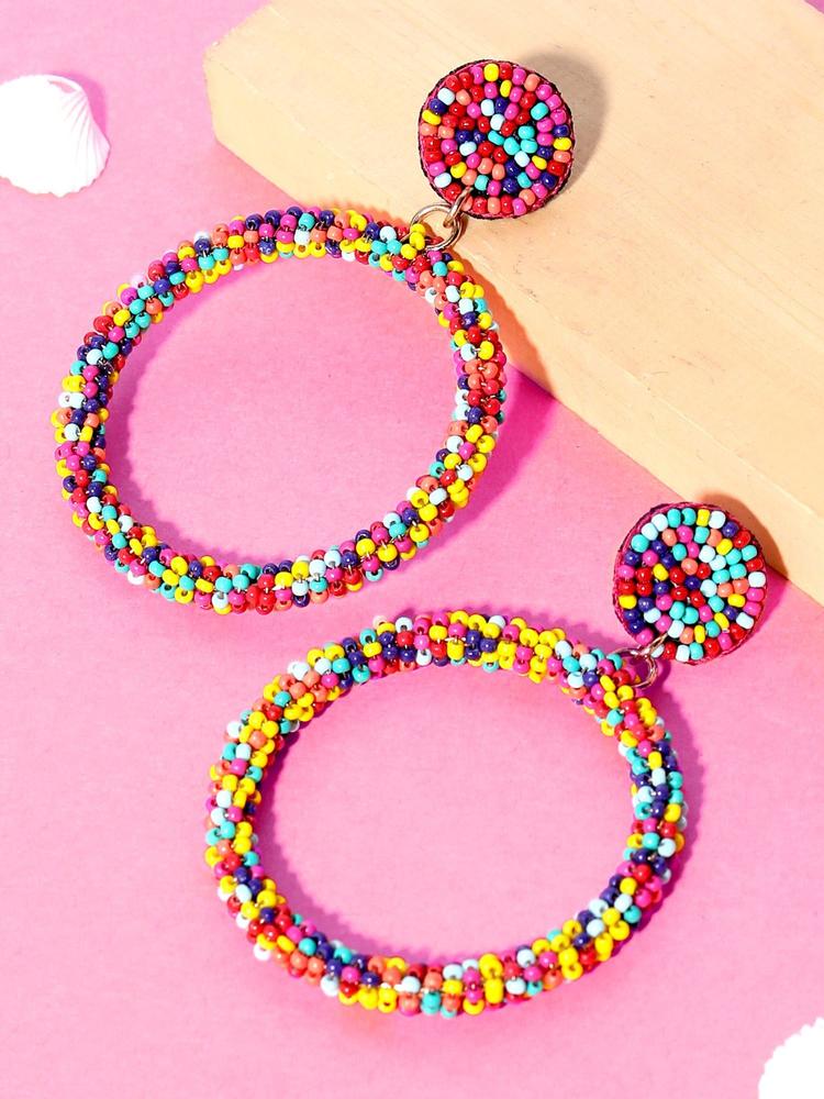 Multi Beads Embellished Circular Drop Earring