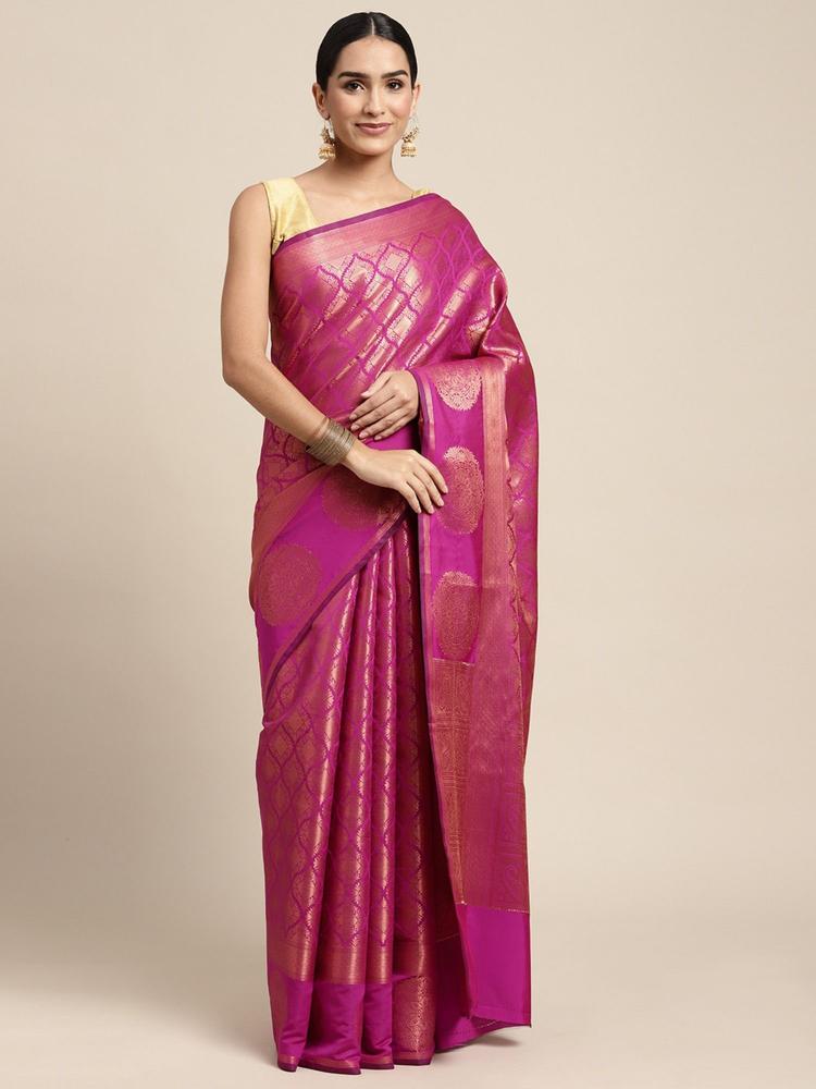 Magenta Copper Zari Kanjivaram Silk Saree with Unstitched Blouse