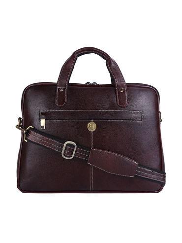 Pure Leather 15 Inch Briefcase Laptop Messenger Satchel Bag, Dark Brown