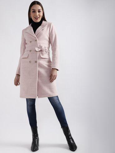 Womens Pink Woven Overcoat