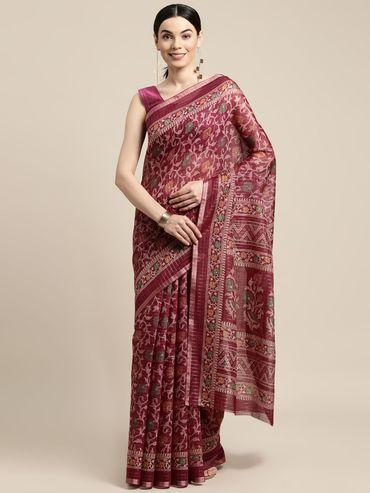 Purple Cotton Thread Woven Work Traditional Saree with Unstitched Blouse