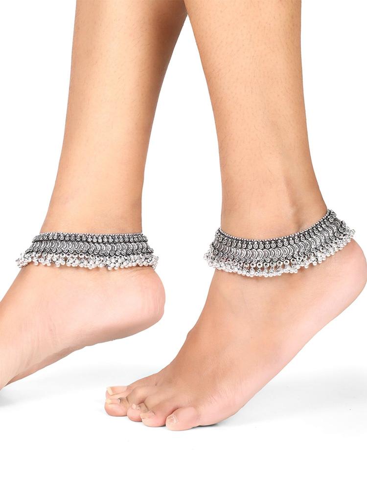 Silver Oxidised Antique Design Traditional Payal Ethnic Anklets