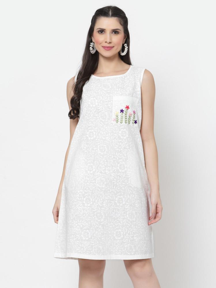 White Hand Block Printed Cotton Dress