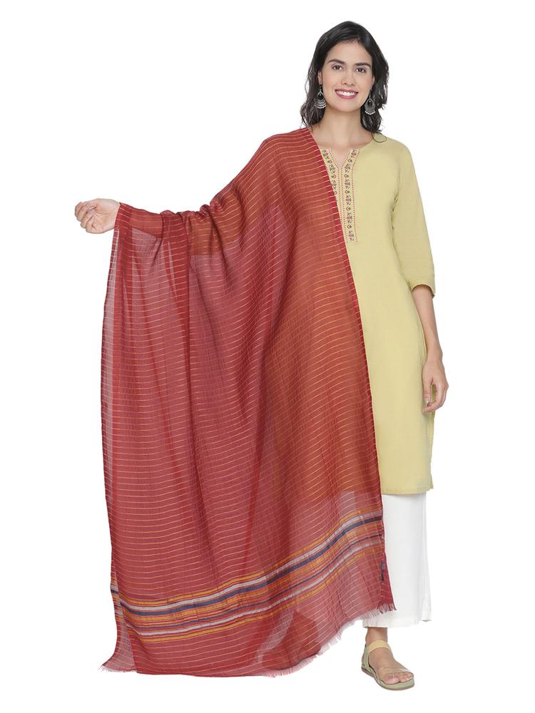 Maroon with Yellow Striped Dupatta