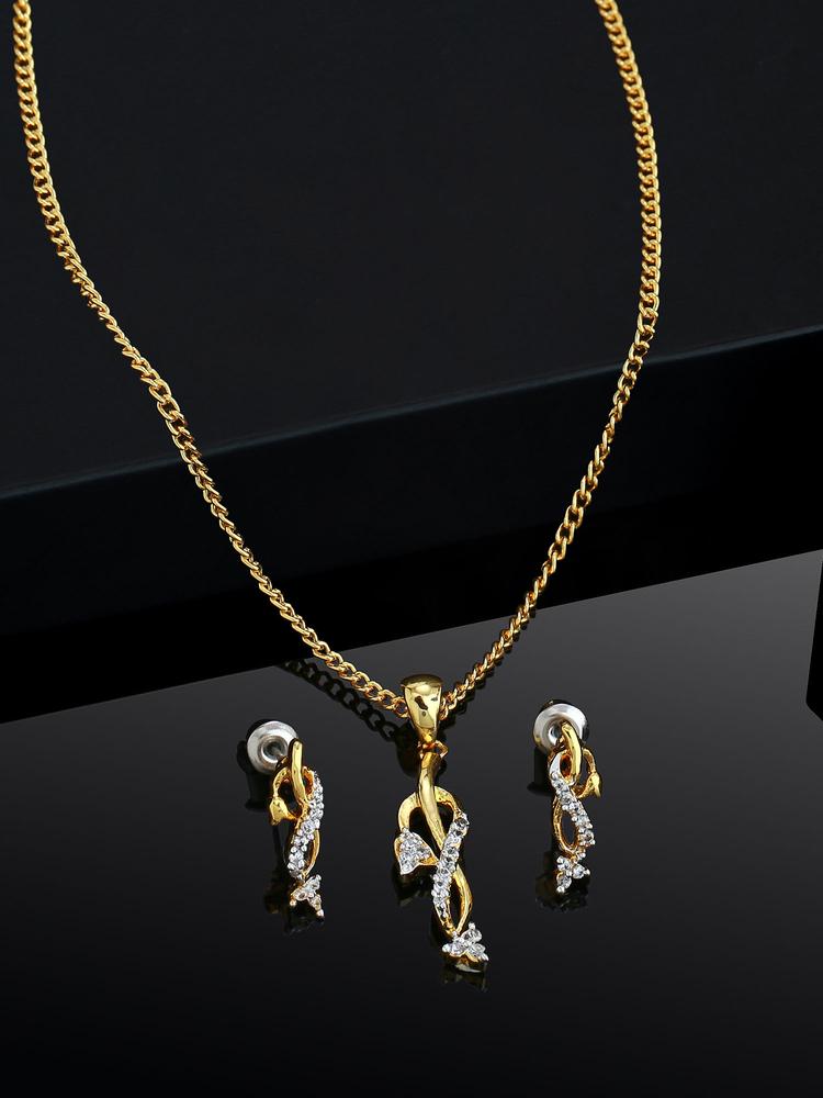 Gold Plated CZ Gleaming Necklace Set for Women