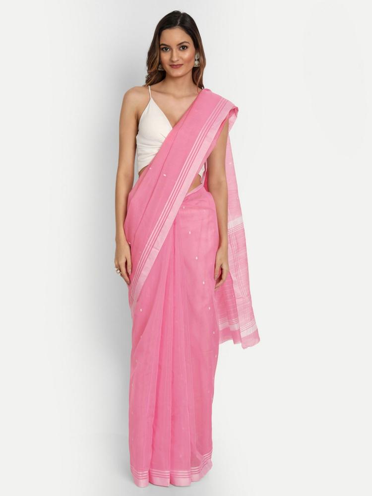 Chanderi Woven Saree with Unstitched Blouse - Pink