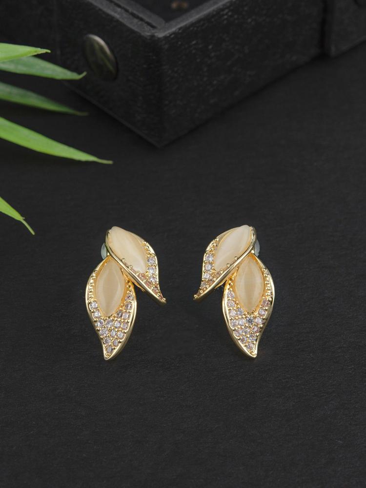 Self Design White Stone Gold Plated Stud Earring