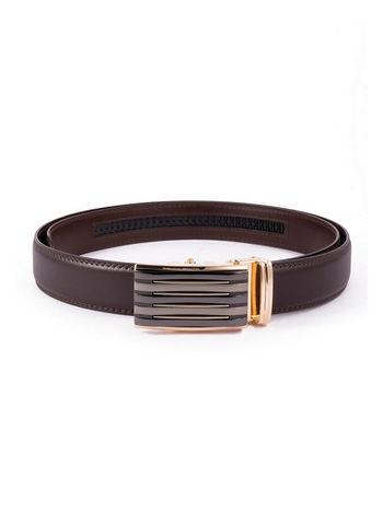 Men's Genuine Leather Auto Lock Belt With Lines Pattern Buckle