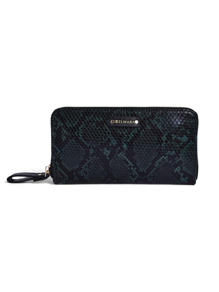 Faux Leather Green Snake Print Womens Wallet