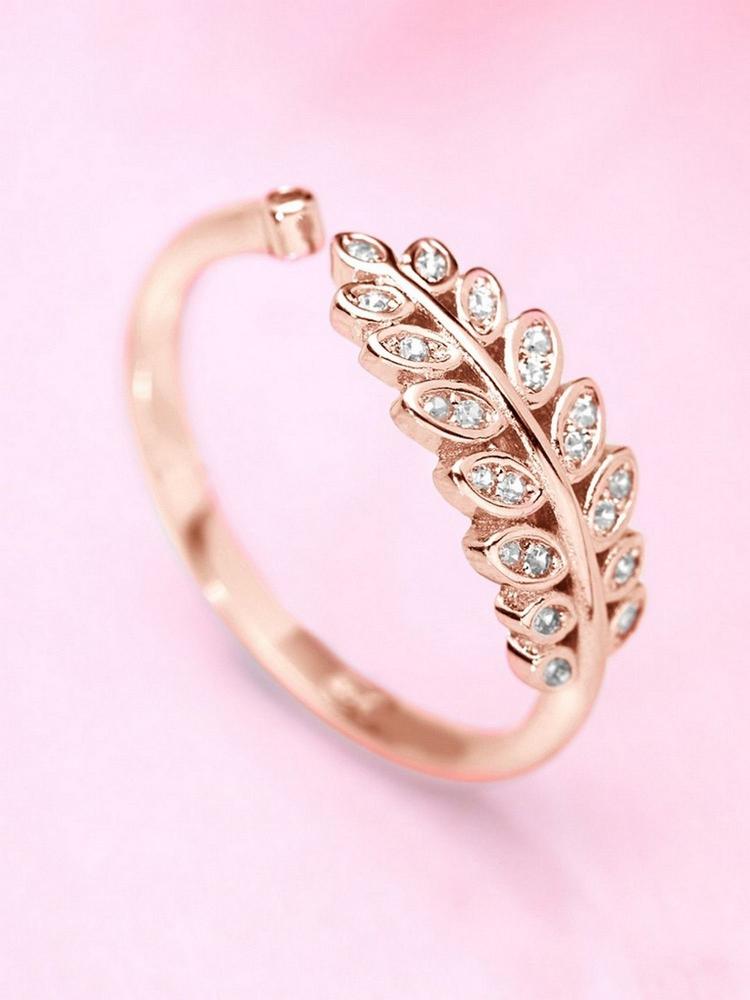 Classy Branch Cut Cz Studded Rose Gold 925 Silver Ring Adjustable