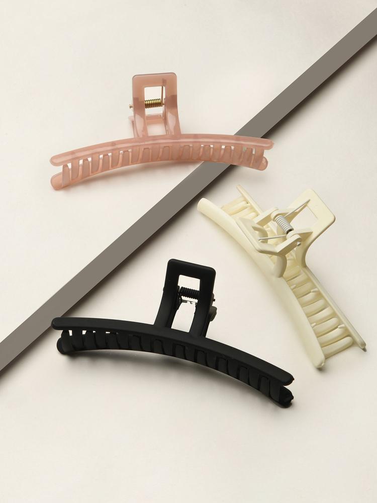 Stylish Black, White, Pink Hair Claw Clips Gift Set -Set Of 3
