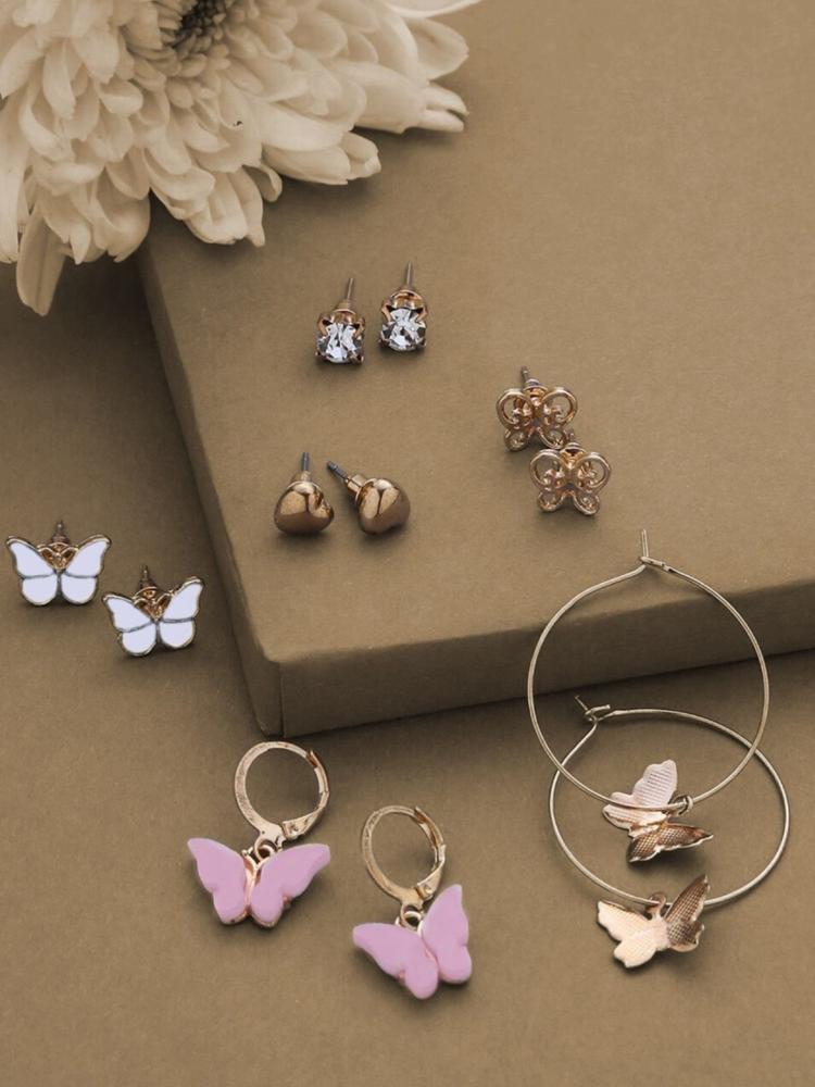 Jewellery Combo Of 6 Butterfly, Crystal Pearl Ear Drop & Stud Earrings