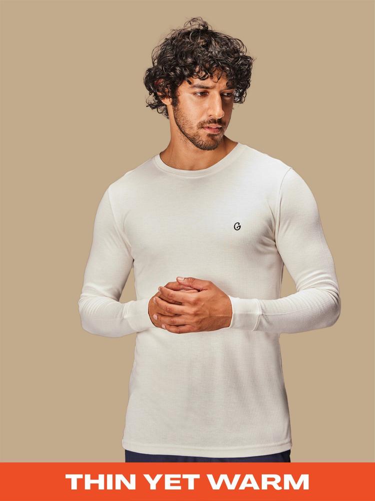 Mens High-end Acrylic Viscose Long Sleeve Thermal Top Ivory White