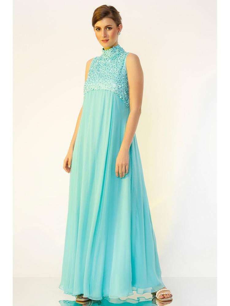Sea-green Hand Embellished Gown