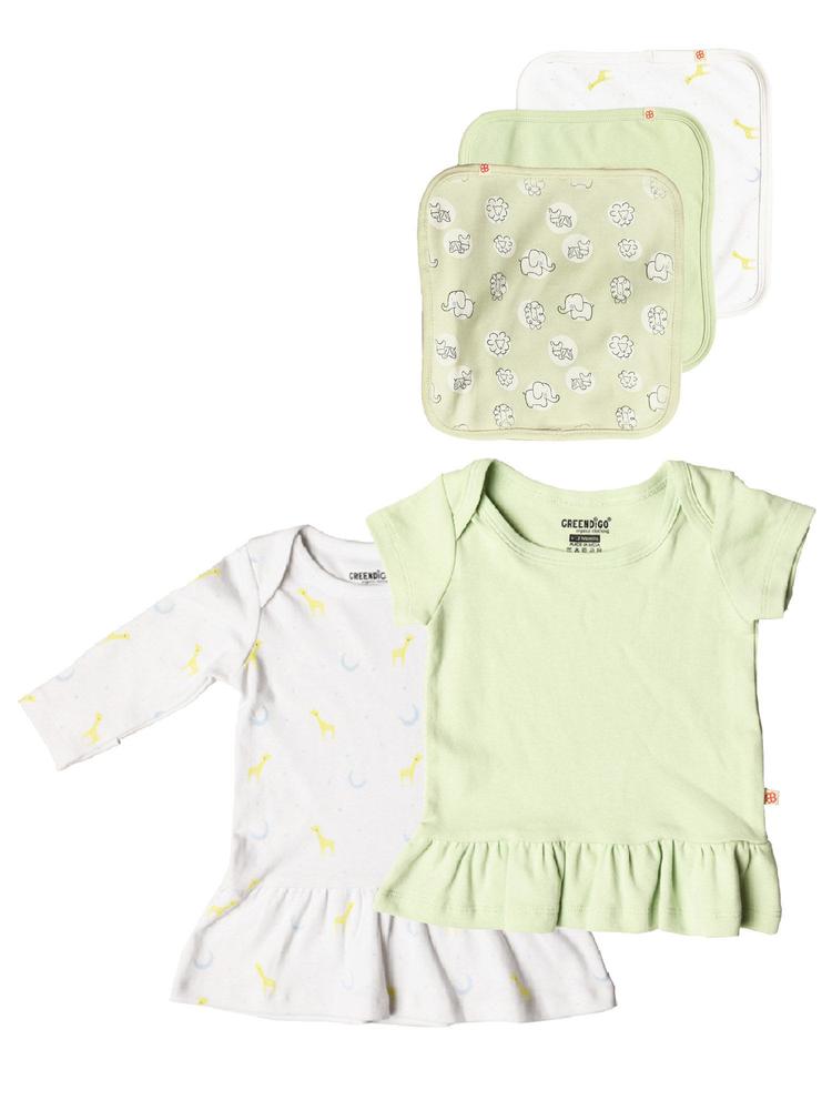 Organic Cotton Baby Dress with Burp Napkins (Set of 5)
