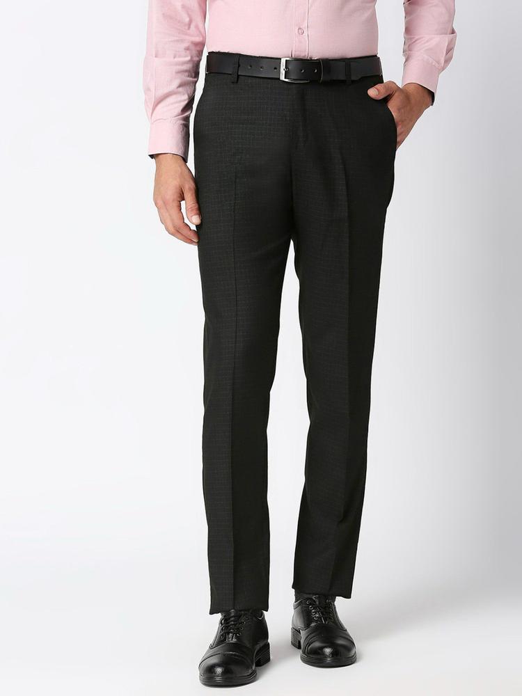 Polyester Viscose Lycra Regular Fit Formal Trouser For Men - Black