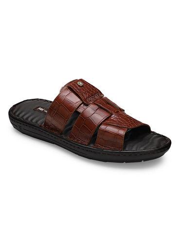 Men Brown Leather Slippers