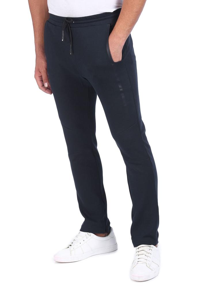 Men Navy Mid Rise Solid Track Pants