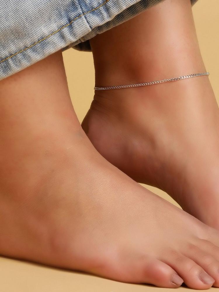Sleeky Rhodium Plated Link Chain 925 Silver Anklet