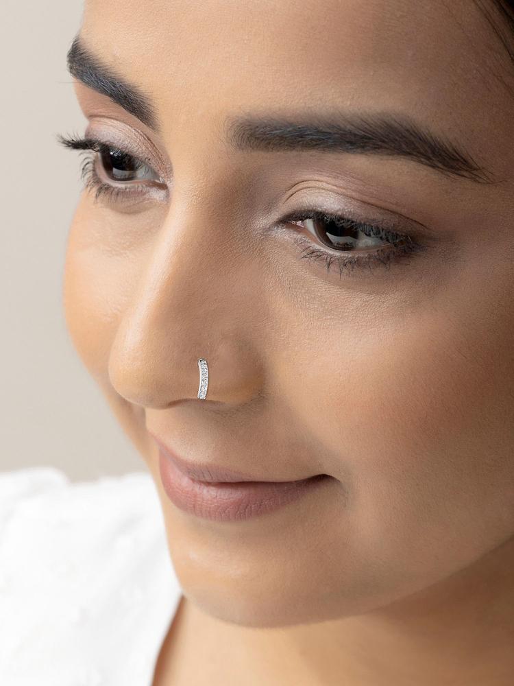 Elegant Zircon Silver Nose Pin